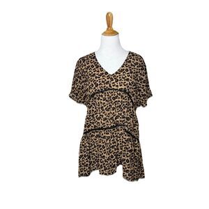 ODDI Leopard Print V neck Dress Short Sleeve Fit N Flare Size Small Womens
